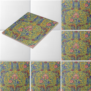 Retro Arts & Crafts style Birds in Trees Pattern Ceramic Tile