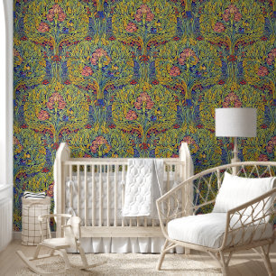 Retro Arts & Crafts style Birds in Trees Pattern Wallpaper