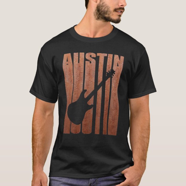 Retro Artsy Austin   Vintage Music Guitar T-Shirt (Front)