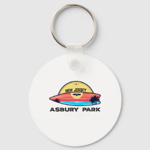 Retro Asbury Park Beach New Jersey Surfboard Beach Key Ring