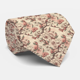 Retro Asian Floral Garden Neck Tie