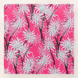 Retro Asian Floral Wallpaper. Glass Coaster