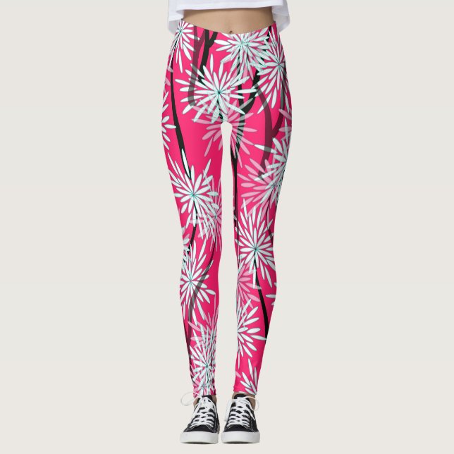 Retro Asian Floral Wallpaper. Leggings (Front)