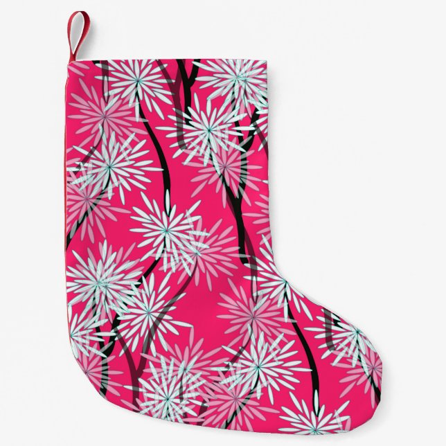 Retro Asian Floral Wallpaper. Small Christmas Stocking (Front)