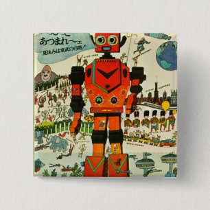 Retro Asian Robot Print Art 15 Cm Square Badge