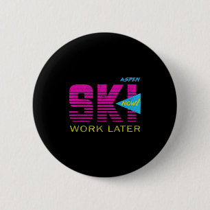 Retro Aspen 80s Colorado Skiing Tee 6 Cm Round Badge