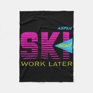 Retro Aspen 80s Colorado Skiing Tee Fleece Blanket