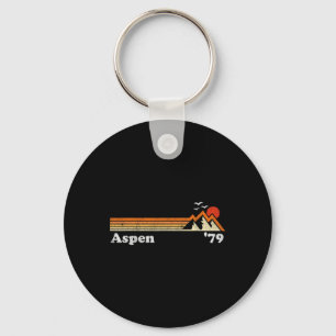 Retro Aspen Ski Resort Colorado Mountains Snowboar Key Ring