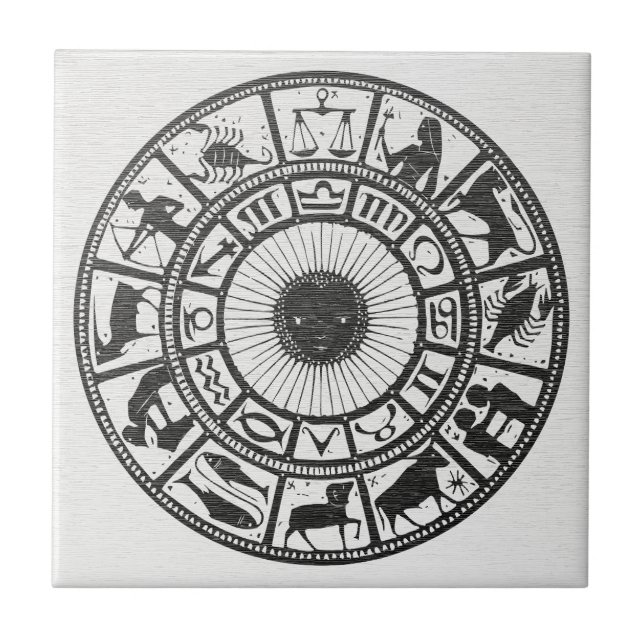 Retro Astrology - Zodiac Wheel Ceramic Tile (Front)