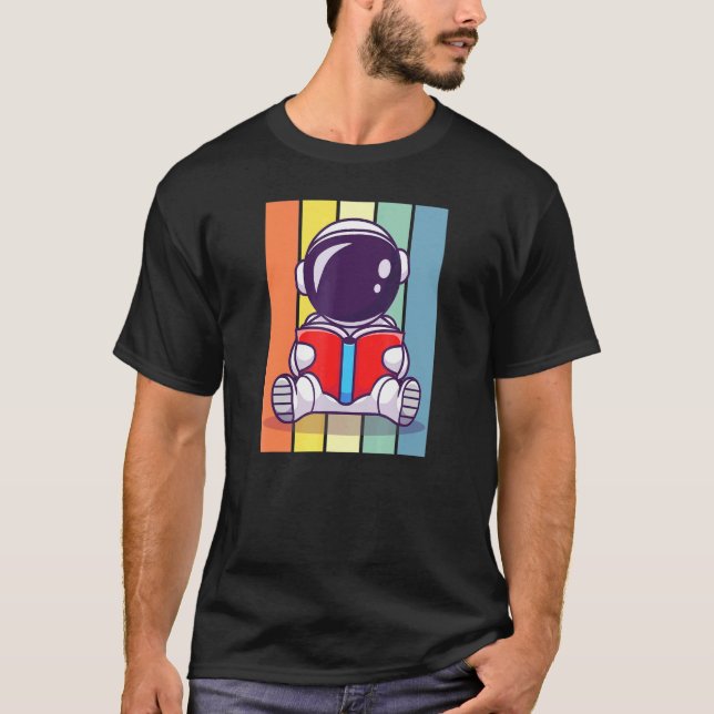 Retro Astronaut Book Reader Bookworm Vibes T-Shirt (Front)