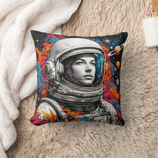 Retro Astronaut Girl Throw Pillow – Dream Beyond! (Blanket)