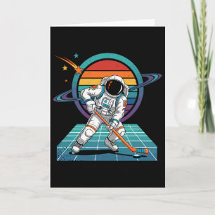 Retro Astronaut Playing Hockey Space Cosmic Univer Card