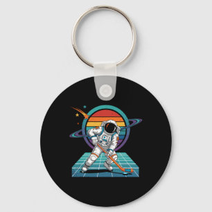 Retro Astronaut Playing Hockey Space Cosmic Univer Key Ring