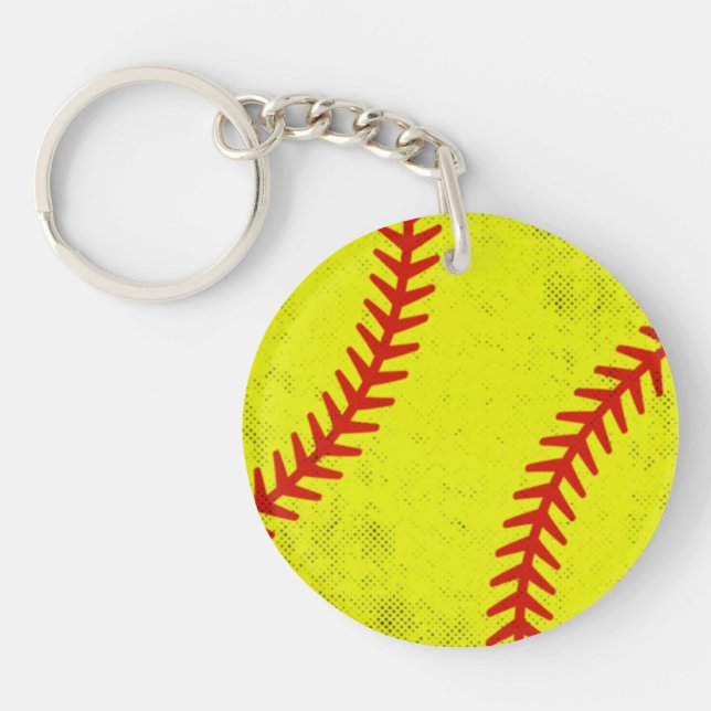 Retro Athletic Softball Fastpitch Game Day Style Key Ring (Front)