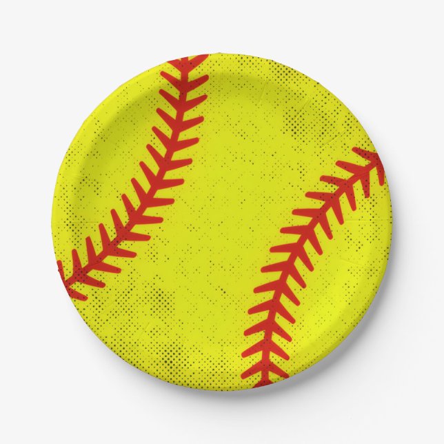 Retro Athletic Softball Fastpitch Game Day Style Paper Plate (Front)