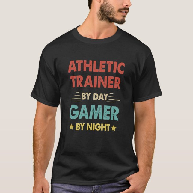 Retro Athletic Trainer By Day Gamer By Night T-Shirt (Front)