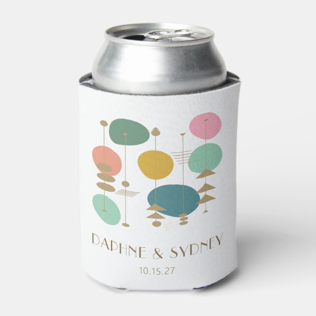 Retro Atomic Age Mid Century Modern Custom Wedding Can Cooler (Can Front)