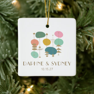 Retro Atomic Age Mid Century Modern Custom Wedding Ceramic Ornament