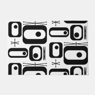 Retro Atomic Age Shapes Black White Doormat