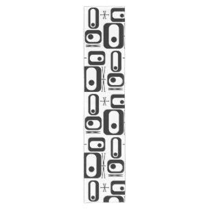 Retro Atomic Age Shapes Black White Short Table Runner