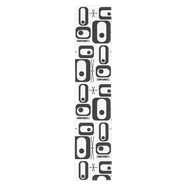 Retro Atomic Age Shapes Black White Short Table Runner (Front)