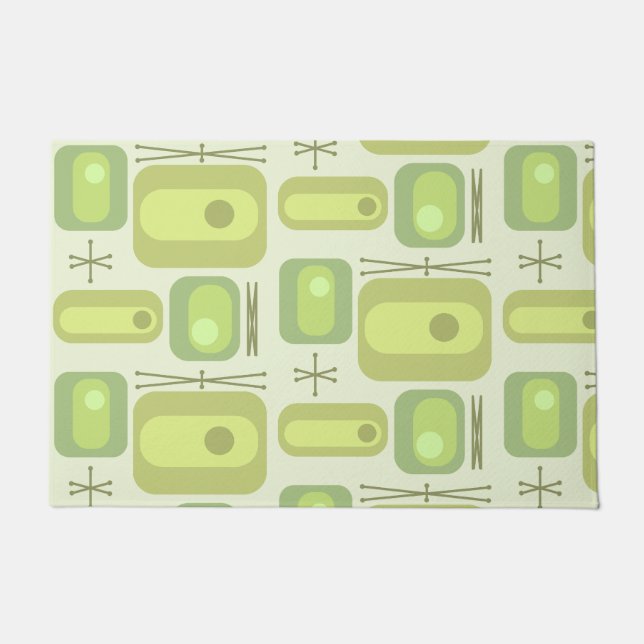 Retro Atomic Age Shapes Chartreuse Doormat (Front)