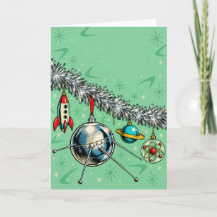 Retro Atomic Age Space Ornaments Christmas Card