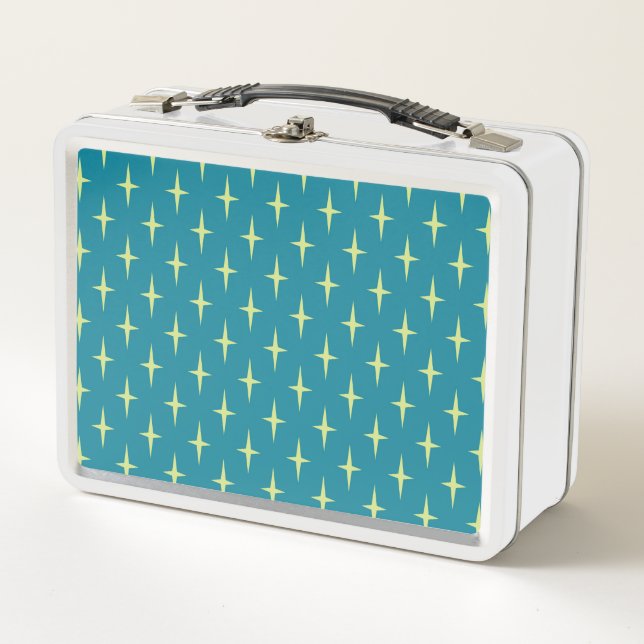 Retro Atomic Age Star Pattern Metal Lunch Box (Front)