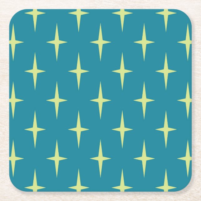 Retro Atomic Age Star Pattern Square Paper Coaster (Front)