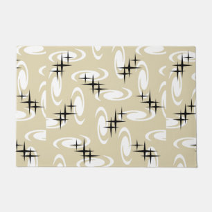 Retro Atomic Age Swirls Stars Pattern Beige Doormat