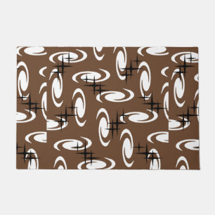 Retro Atomic Age Swirls Stars Pattern Brown Doormat