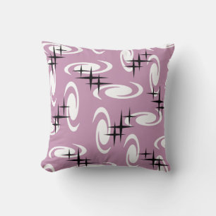 Retro Atomic Age Swirls Stars Pattern Mauve Cushion