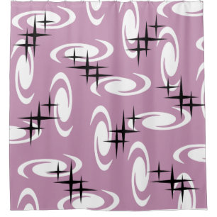 Retro Atomic Age Swirls Stars Pattern Mauve Shower Curtain