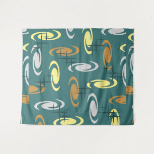 Retro Atomic Age Swirls Stars Pattern Multicolored Tapestry
