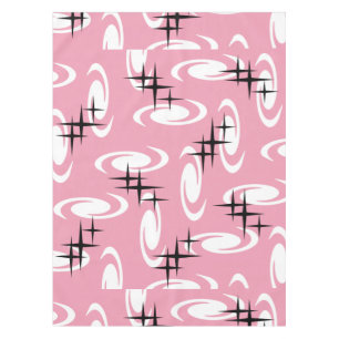 Retro Atomic Age Swirls Stars Pattern Pink Tablecloth