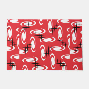 Retro Atomic Age Swirls Stars Pattern Red Doormat
