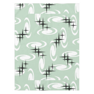 Retro Atomic Age Swirls Stars Pattern Sage Green Tablecloth