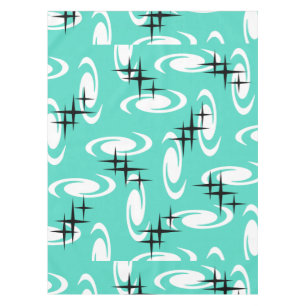 Retro Atomic Age Swirls Stars Pattern Turquoise Tablecloth