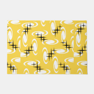 Retro Atomic Age Swirls Stars Pattern Yellow Doormat