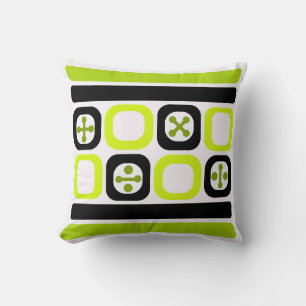 Retro Atomic Art Squares Lines Chartreuse Cushion