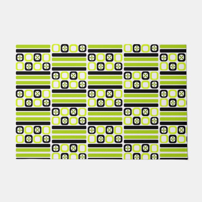 Retro Atomic Art Squares Lines Chartreuse Doormat (Front)