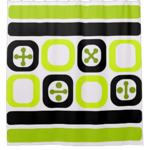 Retro Atomic Art Squares Lines Chartreuse Shower Curtain