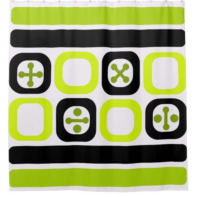 Retro Atomic Art Squares Lines Chartreuse Shower Curtain (Front)