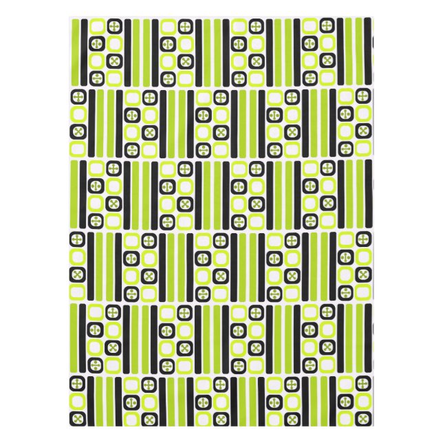 Retro Atomic Art Squares Lines Chartreuse Tablecloth (Front)