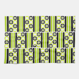 Retro Atomic Art Squares Lines Chartreuse Tea Towel