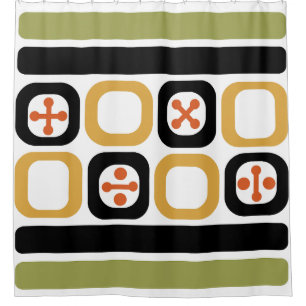 Retro Atomic Art Squares Lines Multicolored Shower Curtain