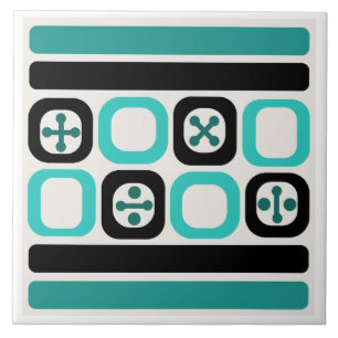Retro Atomic Art Squares Lines Turquoise Ceramic Tile