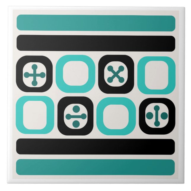 Retro Atomic Art Squares Lines Turquoise Ceramic Tile (Front)