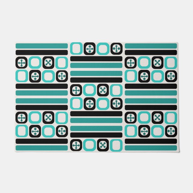 Retro Atomic Art Squares Lines Turquoise Doormat (Front)