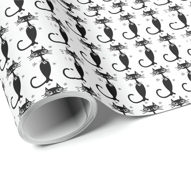 RETRO ATOMIC BLACK CAT BIRTHDAY WRAPPING PAPER (Roll Corner)
